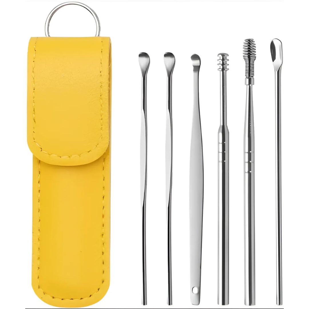 6-in-1 Ear Wax Cleaning Kit – Stainless Steel Earpick Tool Set with Leather Case