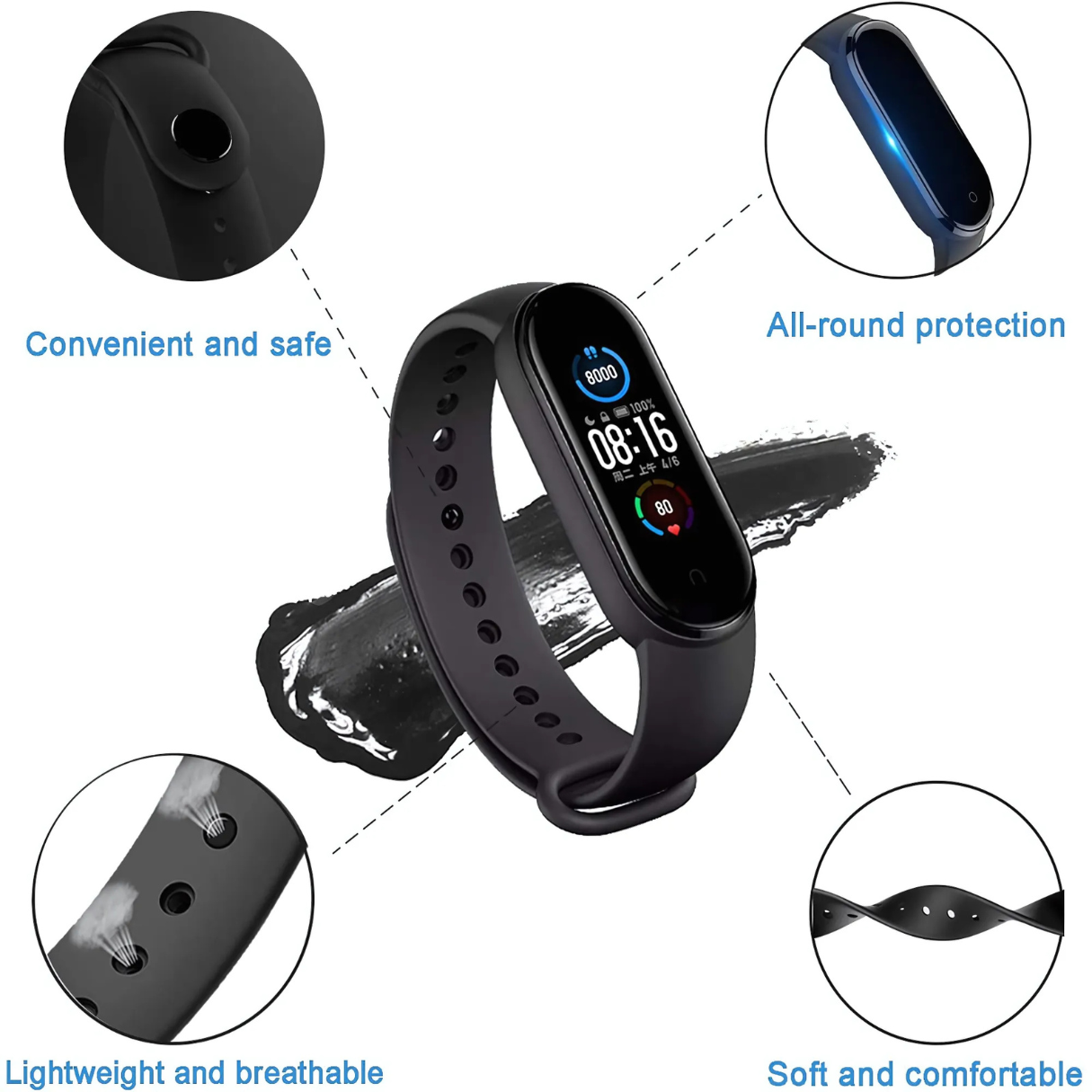 M5 Band Sport Wristband | Smart Fitness Tracker with AMOLED Display, 11 Sports Modes, and 24/7 Health Monitoring