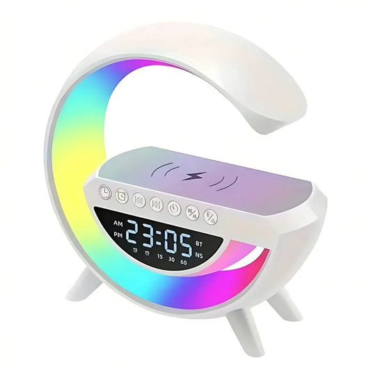 BT-3401 G-Shaped LED Clock Speaker Lamp with Wireless Charger | Multifunctional Bluetooth Speaker, Night Light & Alarm Clock