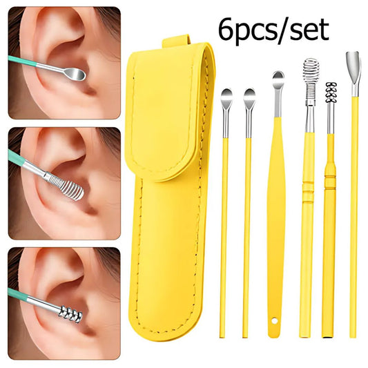 6-in-1 Ear Wax Cleaning Kit – Stainless Steel Earpick Tool Set with Leather Case