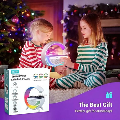 G-Shaped RGB Table Lamp with 15W Wireless Charger, Bluetooth Speaker & Sunrise Wake-Up Light | 4-in-1 Smart Night Light