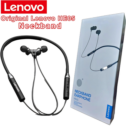 Lenovo HE05 Wireless Bluetooth 5.0 Neckband Earbuds – Hi-Fi Bass, Magnetic In-Ear Sports Headset | Waterproof, Long Battery Life