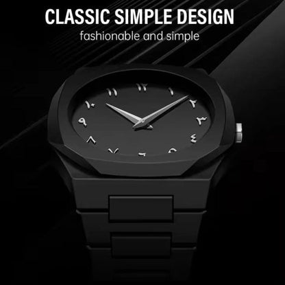 Black Aura Quartz Watch – Lightweight Arabic Dial Men’s Watch